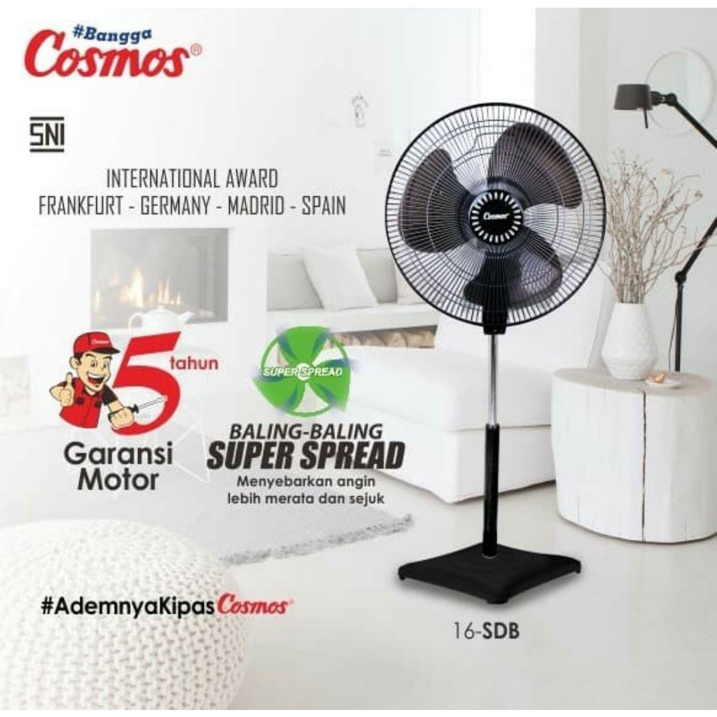 Kipas Angin Berdiri Cosmos 16 SDB Kaki Kotak Stand Fan Cosmos 16 SDB Kipas Cosmos 16-SDB