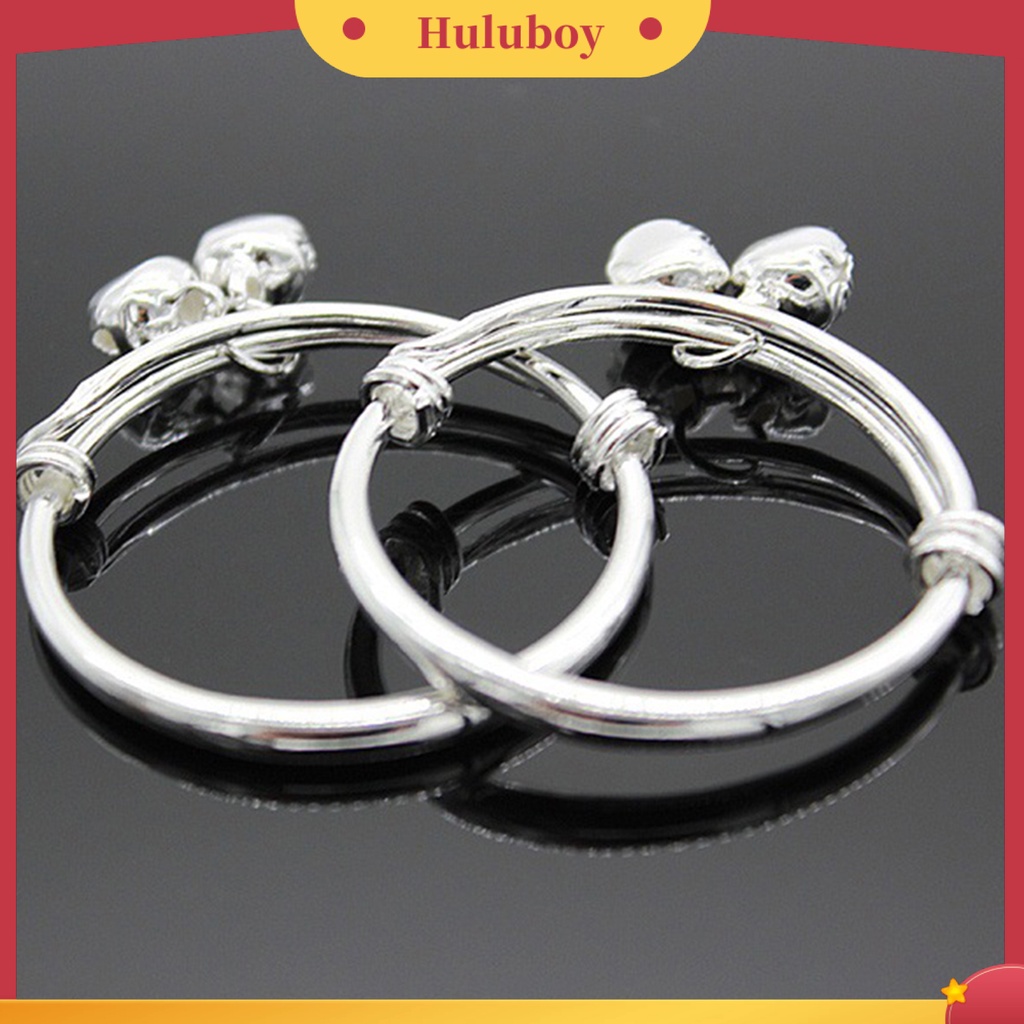 Hu Hu Hu Hu Hu Alat Bantu Pasang Kacamata♡ Gelang Bangle Adjustable Desain Emboss Dengan Liontin Lonceng Untuk Bayi