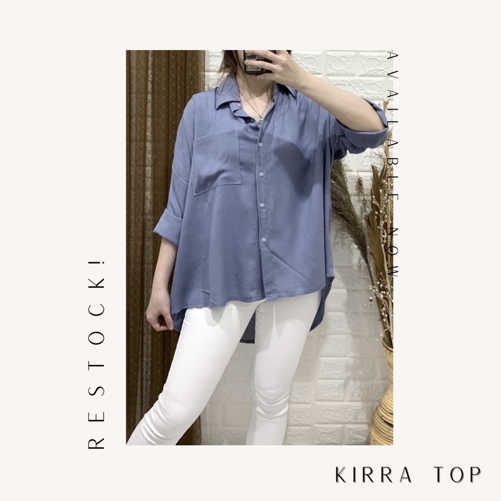 Kirra Top - Kemeja Wanita Bahan Rayon Crinkle Best Seller - BIG SIZE-Ashblue