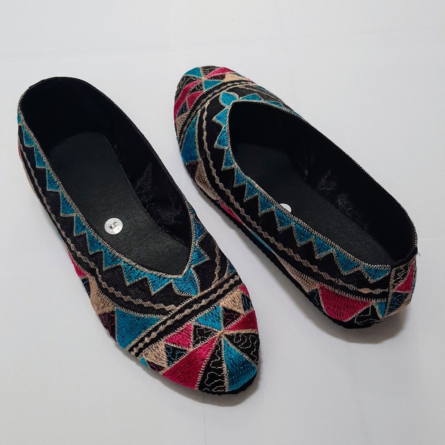 etnik fashion sepatu wanita flat slip on bordir murah asmad biru laut