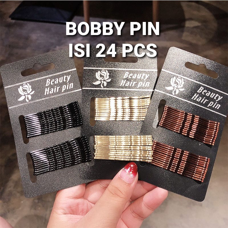 BOBBY PIN GOLD GOLDEN EMAS BROWN ISI 24 PCS / JEPIT RAMBUT WANITA / AKSESORIS IMPOR KOREA