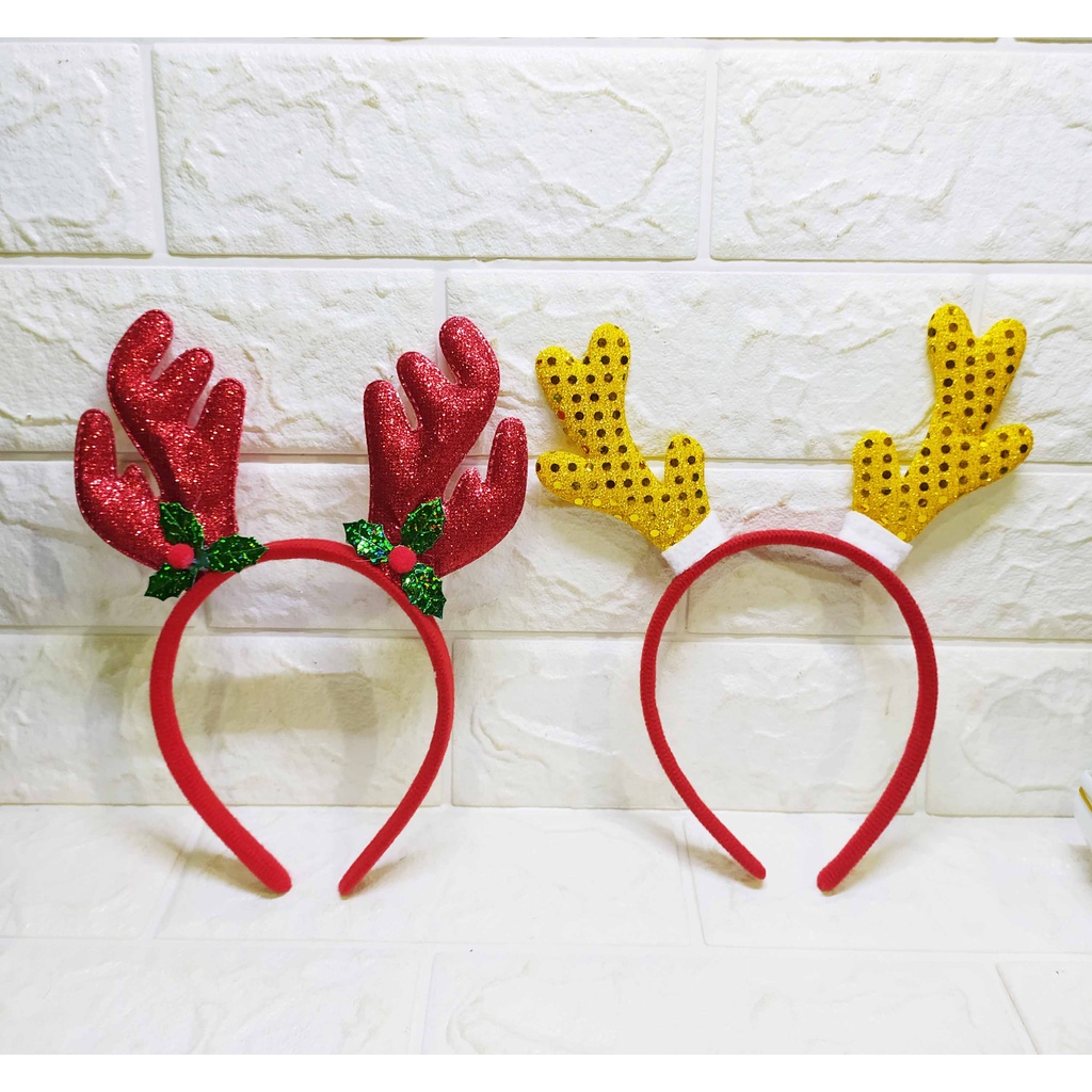 Bando Natal Daun Tanduk Rusa Merah Bando Xmas Perayaan Pesta