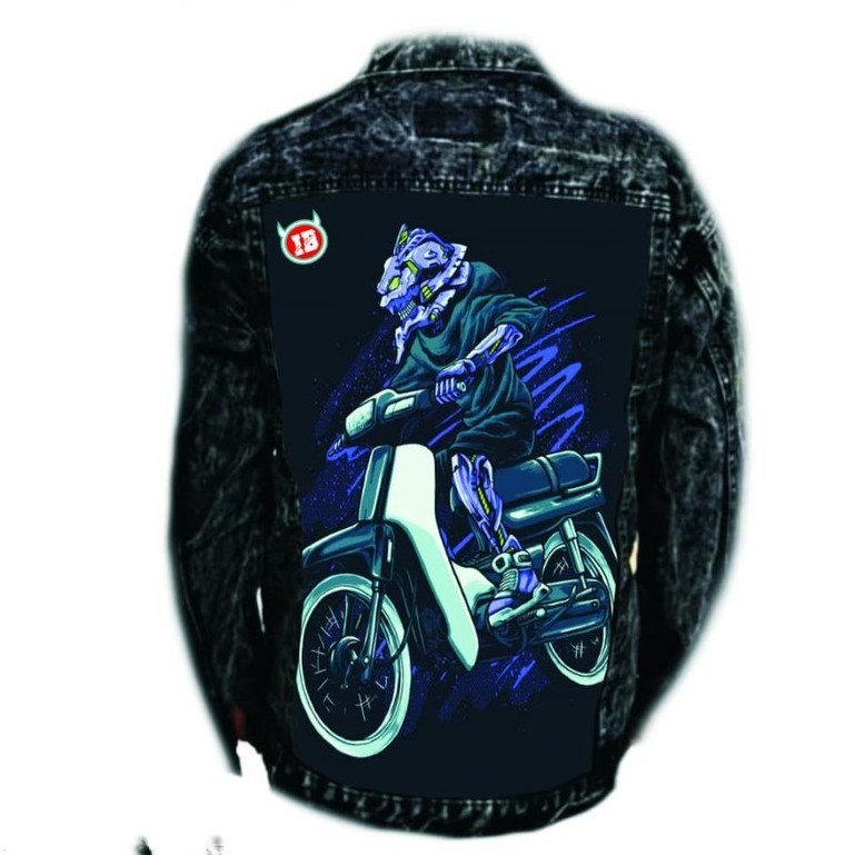 Jaket Jeans Pria Sandwash Printing Seri Motor Original Premium