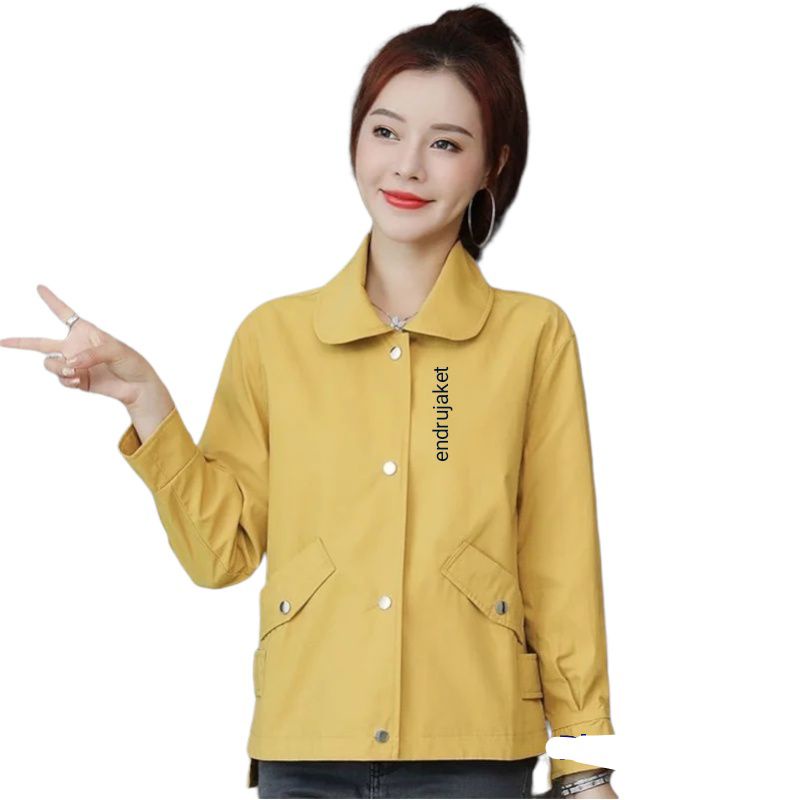 jaket wanita Korea dengan model kerah bulat