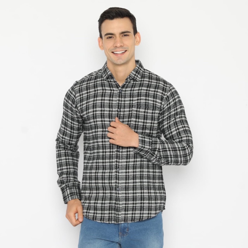 Code Male Kemeja Flanel Pria Phonix Grey Slimfit