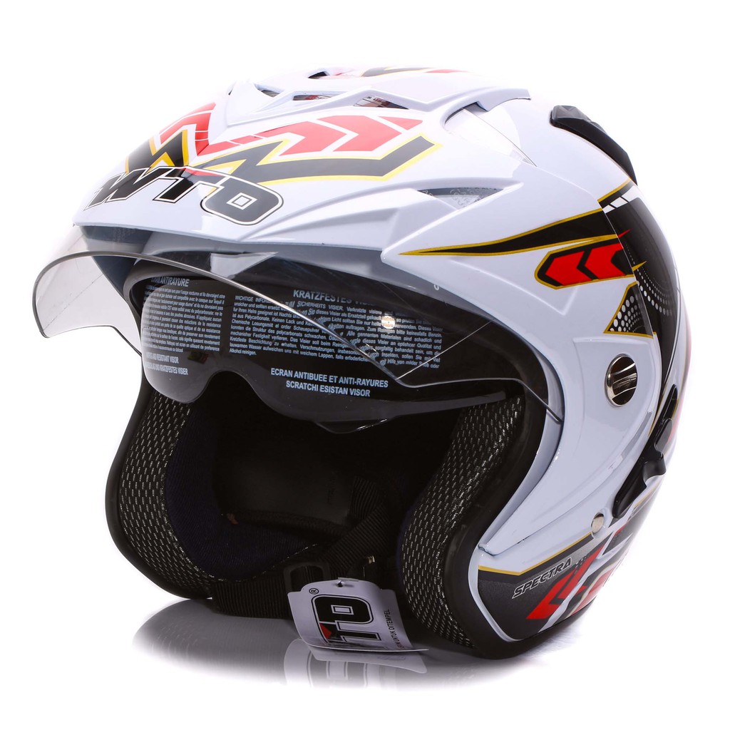 [Helm Dewasa] WTO Helmet Impressive - Spectra - Putih Merah + Promo Gratis Jaring Helm