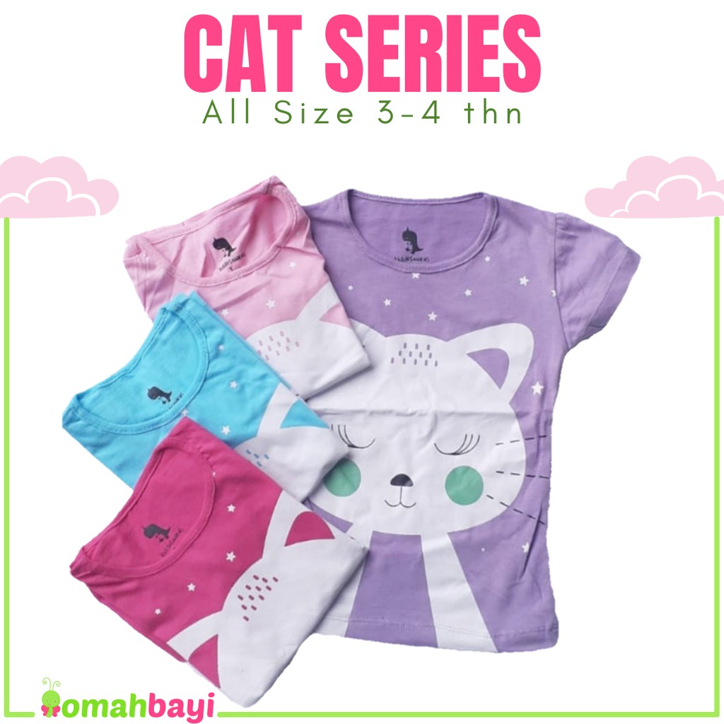 SAMPEL SALE OMAHBAYI - BELI 2 GRATIS 1 Kaos Anak Perempuan Motif Cat Series ALL SIZE Untuk Usia 3-4 Tahun