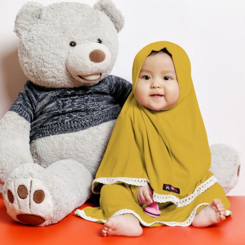 Gamis Jilbab Anak Bayi Renda Set Hijab Usia 3 bulan - 8 tahun