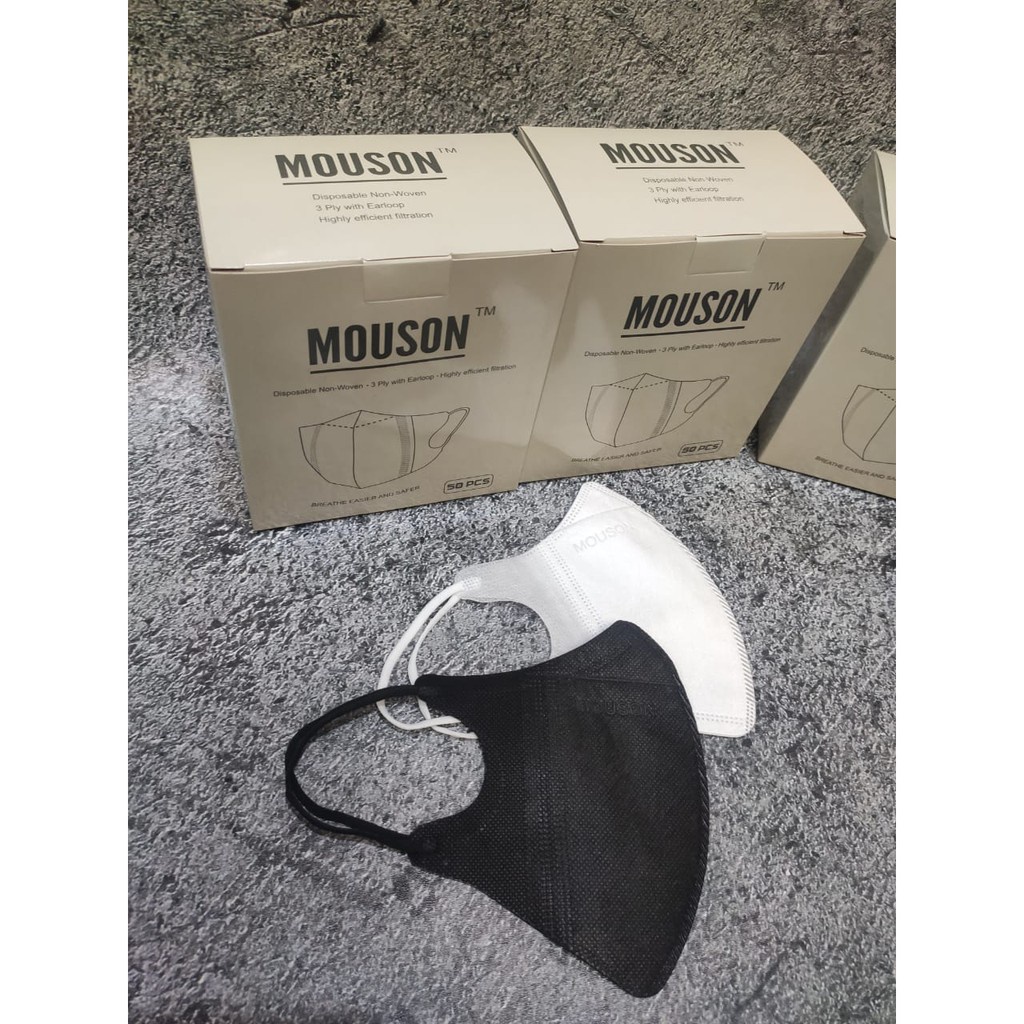 MASKER DUCKBILL MOUSON GARIS PREMIUM EMBOS HITAM PUTIH
