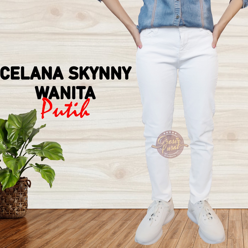 Celana Jeans Pensil Skinny Wanita Putih 27 - 34