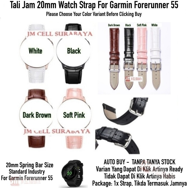 Tali Jam 20mm Watch Strap Garmin Forerunner 55 - Crocodile Leather Kulit