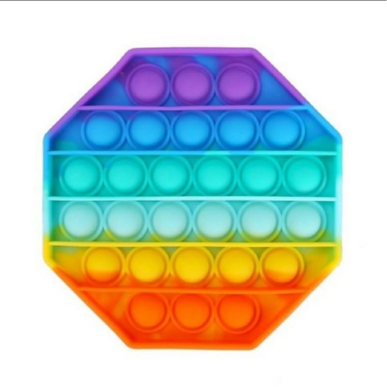 POPIT RAINBOW Square Round Octagon | Pop It Kotak Bulat Segi Delapan Fidget Mainan-Segi Delapan Rainbow