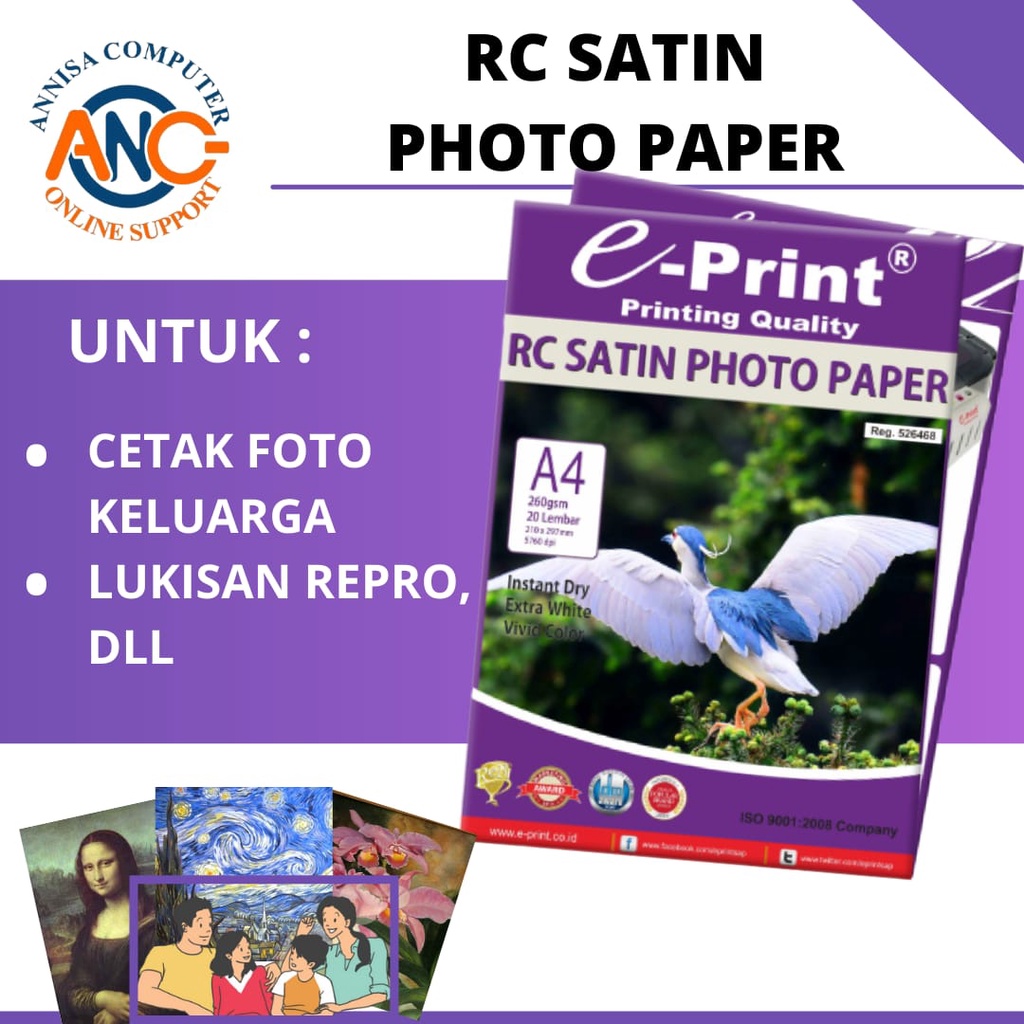 

KERTAS PHOTO E-Print RC Satin Photo Paper 260 gsm A4