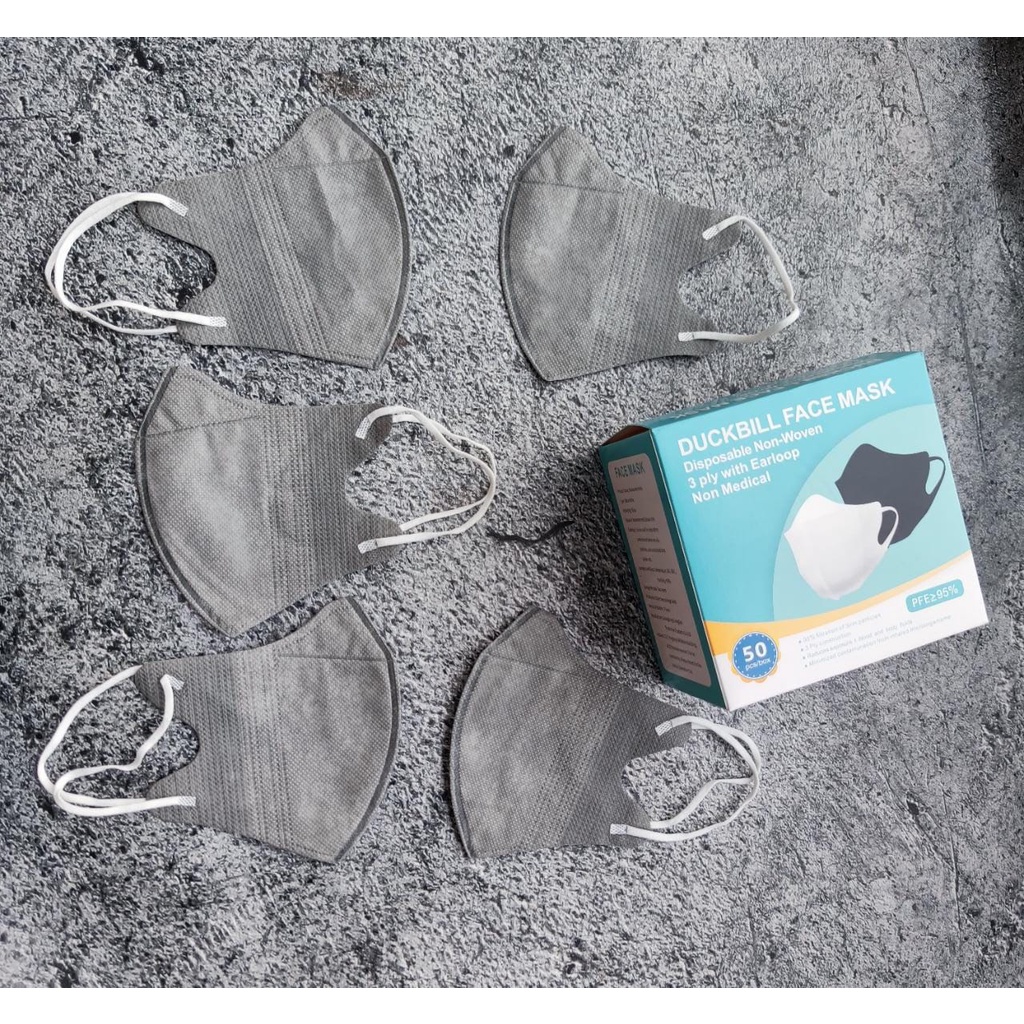 FACE MASK GREY DUCKBILL - MASKER DUCKBILL 3PLY WARNA GREY ABU GARIS FM