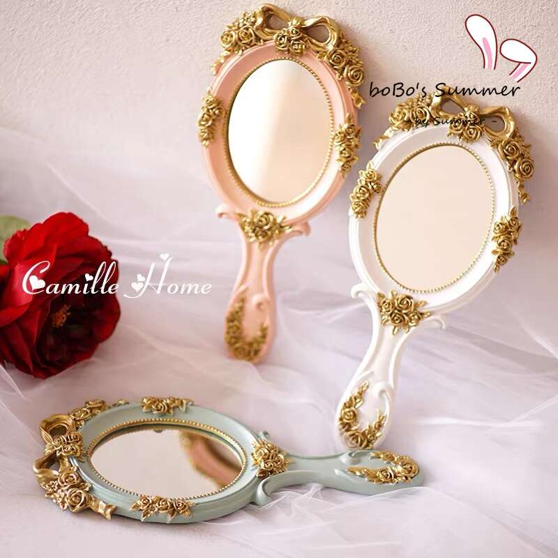 Cermin Genggam Hand Mirror Vintage Korea Makeup Mirror Portable