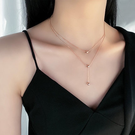 Kalung Korea retro double layer titanium steel rose gold