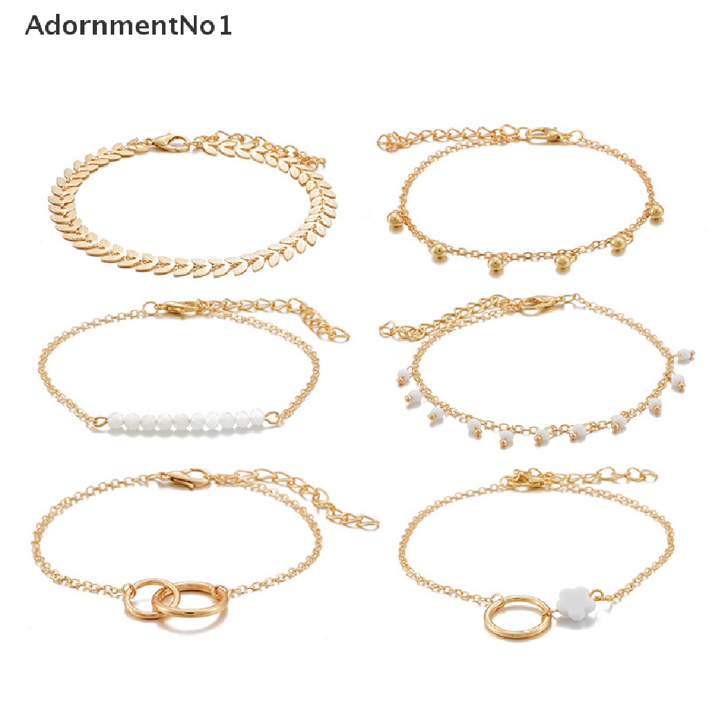 (AdornmentNo1) 6pcs / Set Gelang Tangan Rantai Gaya Boho Aksen Rumbai + Daun Untuk Perhiasan Wanita