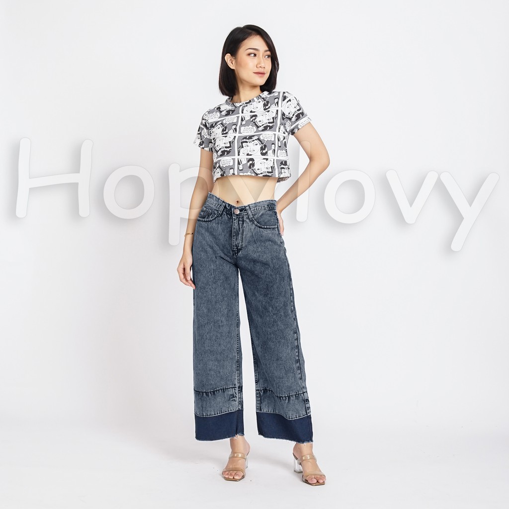 HOPYLOVY - Celana Kulot Jeans Wanita Unfinished Meddie