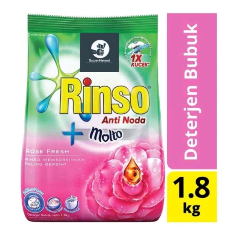 RINSO Detergen Molto - Anti Noda - Pink Rose Fresh - 1.8 kg / 1800 gr + 200gram - 2 kg
