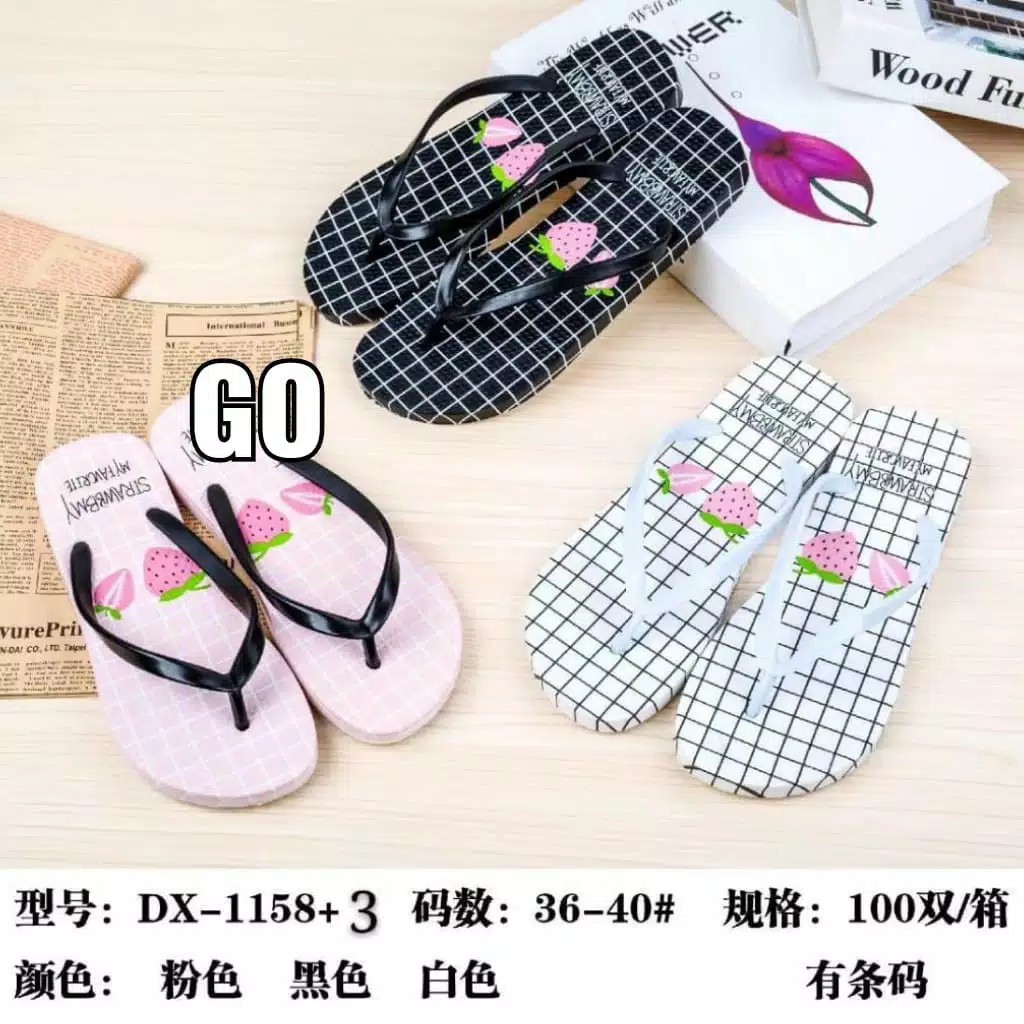 goflow Import STRAWBERRY KOTAK Sandal Wanita Murah Japit Casual Teplek Sendal Cewek Jepit