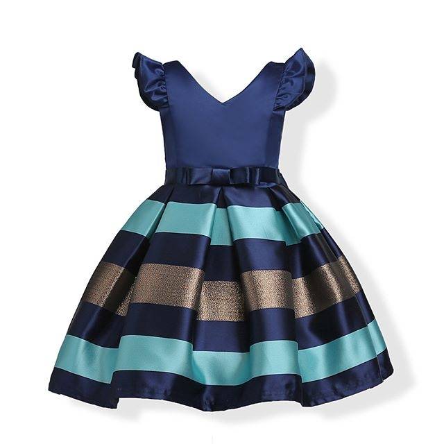 GA2542 JUNALE DRESS BLUE GAUN PESTA ULANG TAHUN ANAK PEREMPUAN KOREA IMPORT LUCU BAGUS GOLD