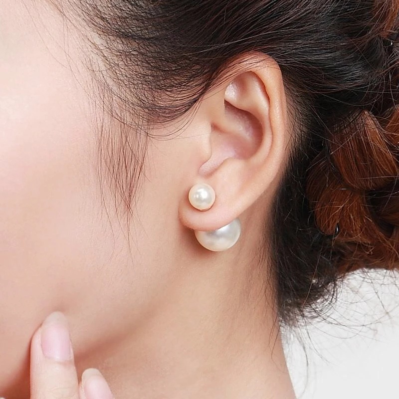 Anting Stud Hias Mutiara Ganda Gaya Korea Untuk Wanita