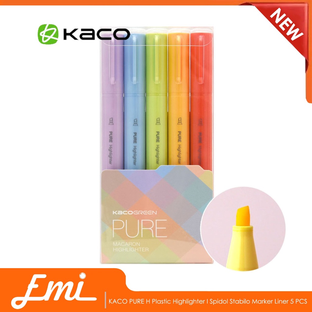 KACO PURE H Plastic Highlighter I Spidol Stabilo Marker Liner 5 PCS