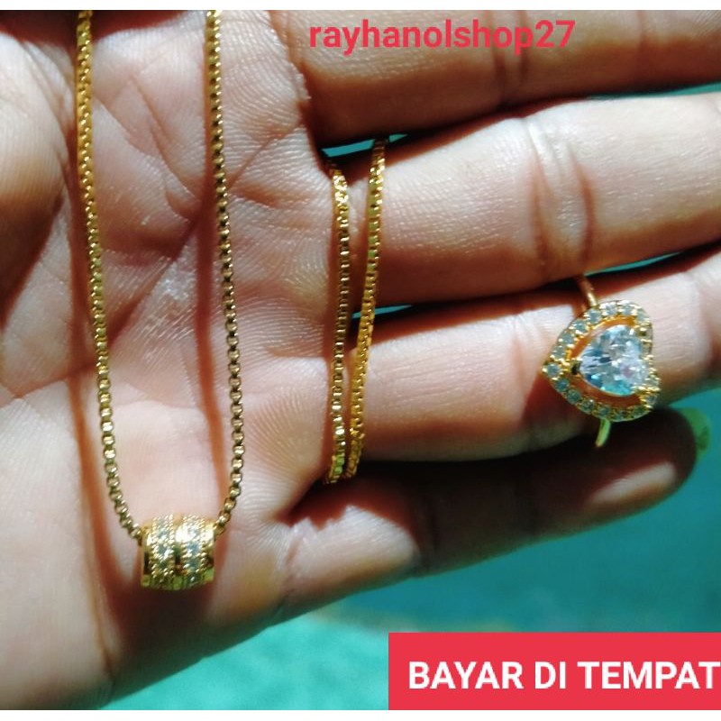 Perhiasan wanita Kalung liontin bola free cincin full permata lapis emas gold