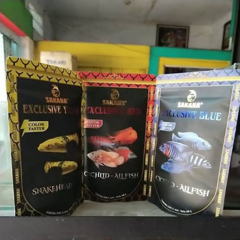 SAKANA EXCLUSIVE RED BLUE COMPLETE UNTUK CICHLID FISH FOOD MAKANAN PELET IKAN