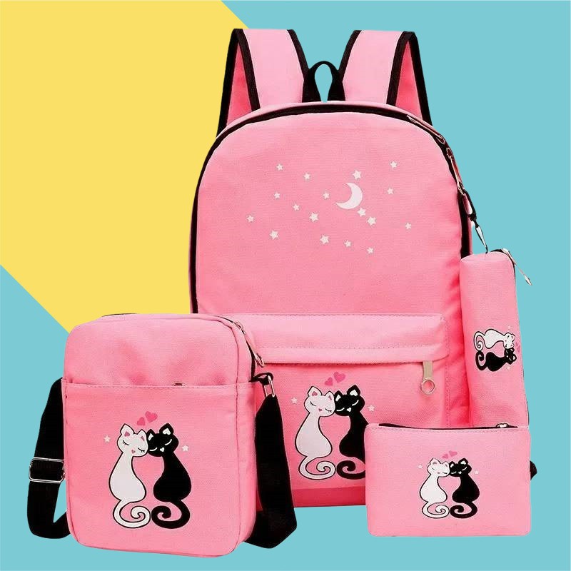 BDKR_TAS - COD Promo Tas Ransel Anak Sekolah PAUD TK SD SMP Paketan Triset (Three Set) Tas Sekolah Anak Perempuan Set 4 in 1 Dengan Sling Bag, Tas Ransel Terbaru Motif Kucing 2D Lucu Kucing I