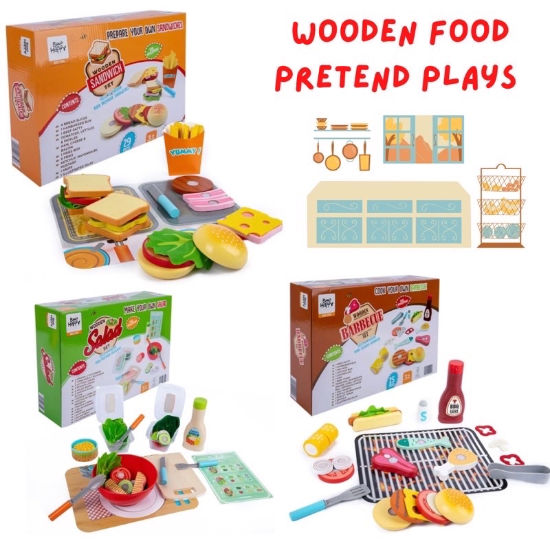 wooden food bbq salad sandwich pretend plays kitchen accessories plays