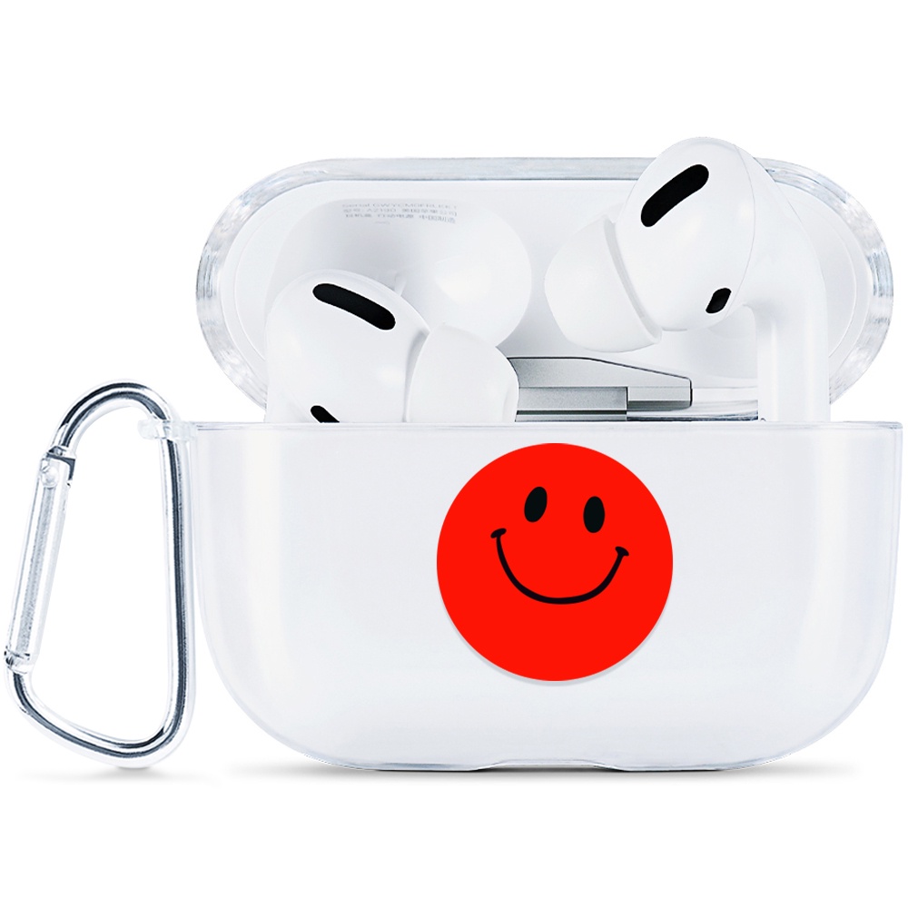 Simple AirPods Pro Case Anti-fall Silicone Soft Case Headset Protection Cover Cute Smile + Lanyar