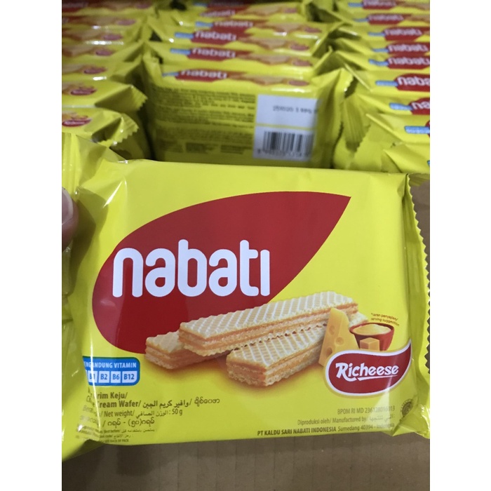 

Wafer-Biskuit- Nabati Richeese Wafer Keju 50 Gram. Per 10 Bungkus -Biskuit-Wafer.