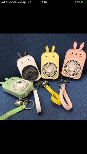 Kipas Mini USB Fan / Kipas Kecil Portable / Kipas Genggam Karakter Model Kelinci Cas Lampu LED 2 Kec