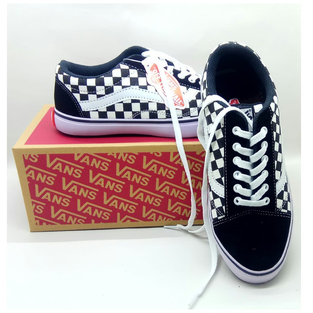 SEPATU PRIA DAN WANITA OLD SKOOL PREMIUM TERLARIS HITAM PUTIH CATUR CLASSIC CHECKBOARD MURAH