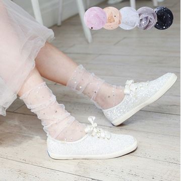 KKT-79 kaos kaki lolita transparan BINTANG BULAN socks renda rajut star import jepang korea