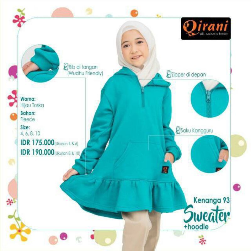 #Obral Qirani kids 93 Pink, qk93 tosca. tunik anak murah