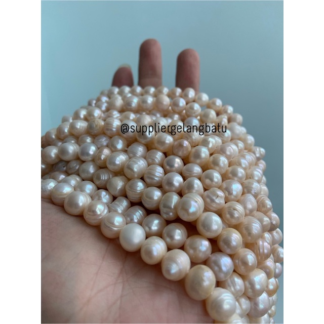 Bahan Mutiara Air Tawar Barok / Baroque PEACH 8 x 14mm Bulat pearl