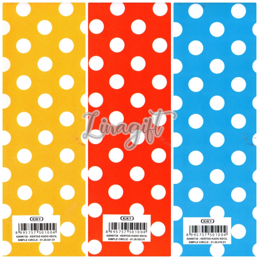 ( 5 Lembar ) POLKADOT SIMPLE CIRCLE COLORS KIKY - KERTAS KADO - GIFT WRAPPING PAPER POLKADOTS RED ORANGE BLUE / MERAH BIRU MINI ONDE KECIL / VINTAGE CLASSIC COLORFULL
