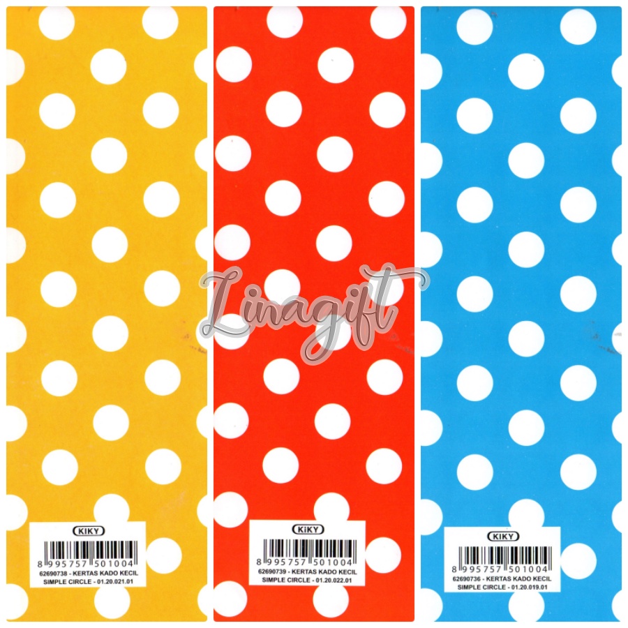 ( 5 Lembar ) POLKADOT SIMPLE CIRCLE COLORS KIKY - KERTAS KADO - GIFT WRAPPING PAPER POLKADOTS RED ORANGE BLUE / MERAH BIRU MINI ONDE KECIL / VINTAGE CLASSIC COLORFULL