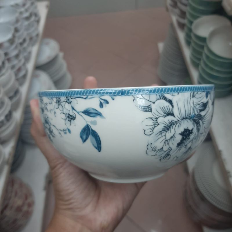 FLOWER BOWL MANGKOK MANGKUK KERAMIK SANGO MOTIF BUNGA WARNA BIRU PUTIH KOLEKSI DAPUR CANTIK