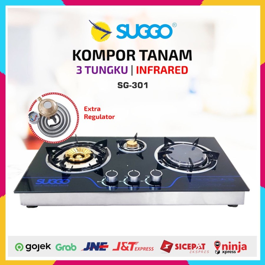 Kompor Gas Tanam SUGGO Infra Red SG-301 3 Tungku Kaca - ORIGINAL