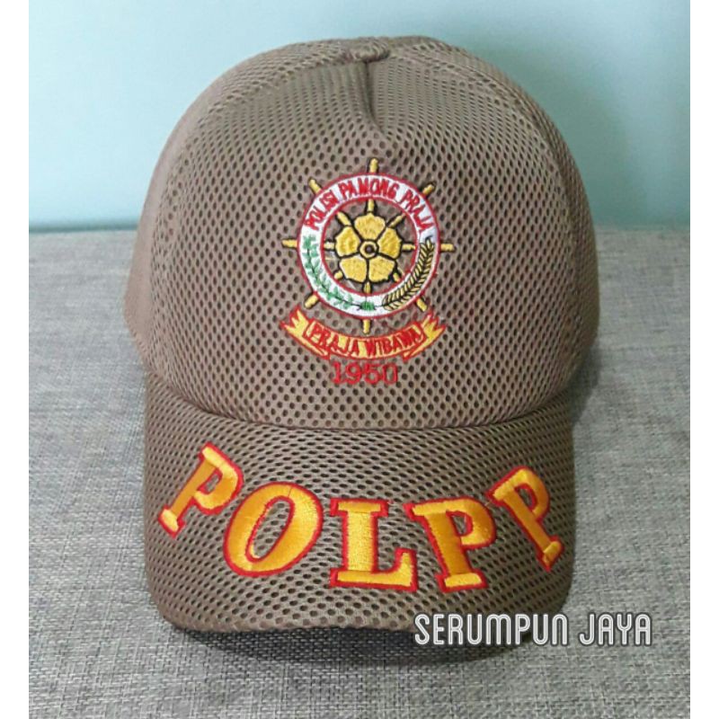 TOPI SATPOL PP BORDIR LOGO RODA GILA - TOPI POL PP BORDIR JARING DOUBLE MESH KREM