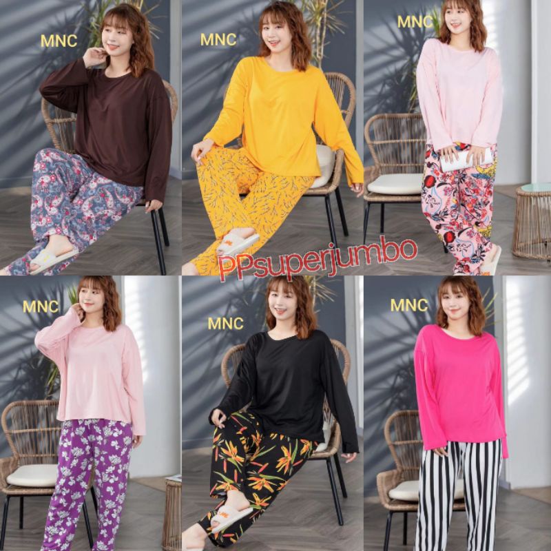 PIYAMA PP WANITA IMPORT SPANDEX|BIGSIZE|JUMBO/SET OVERSIZE/BAJU TIDUR lengan panjang-1