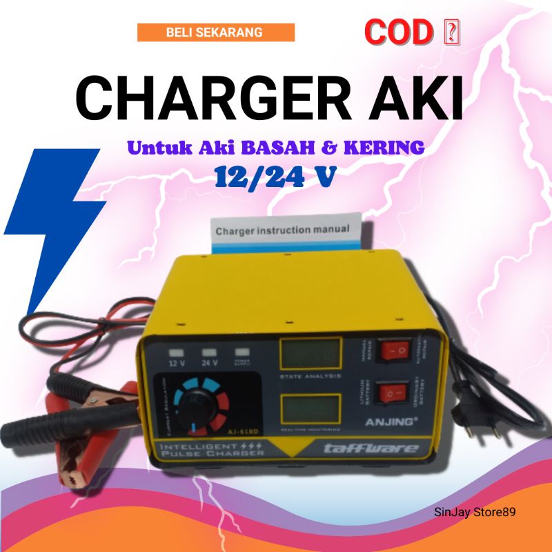 COD Charger Aki basah dan aki kering 12/24 Volt 200ah