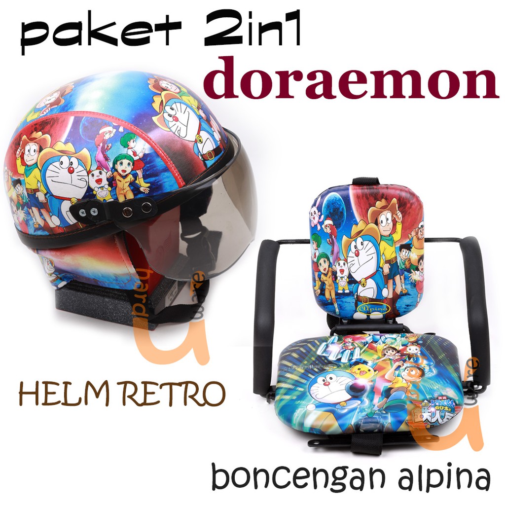 TERMURAH PAKET KURSI BONCENGAN MOTOR ANAK ALPINA + HELM RETRO SHINCHAN ANAK