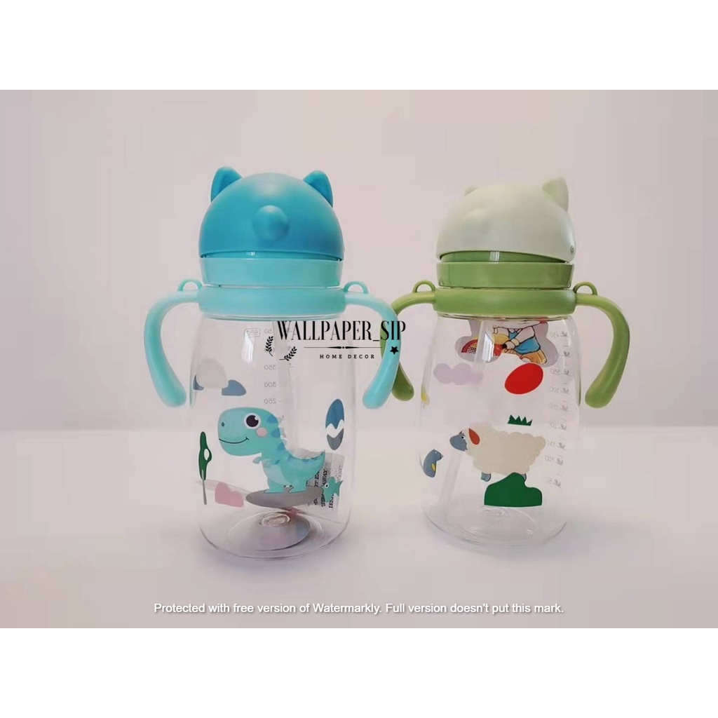 BOTOL MINUM ANAK KEPALA BULAT KARAKTER LUCU GAGANG BPA FREE 550ML