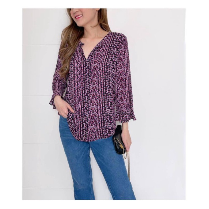 Van hous*n abstract violet print bellsleeve blouse