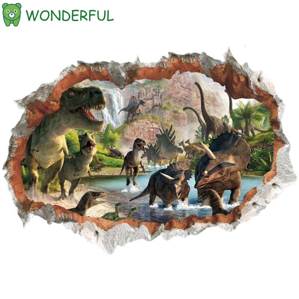 Stiker Dinding Desain Dinosaurus Hutan 3d Dengan Perekat Dapat Dilepas Untuk Kamar Tidur Anak