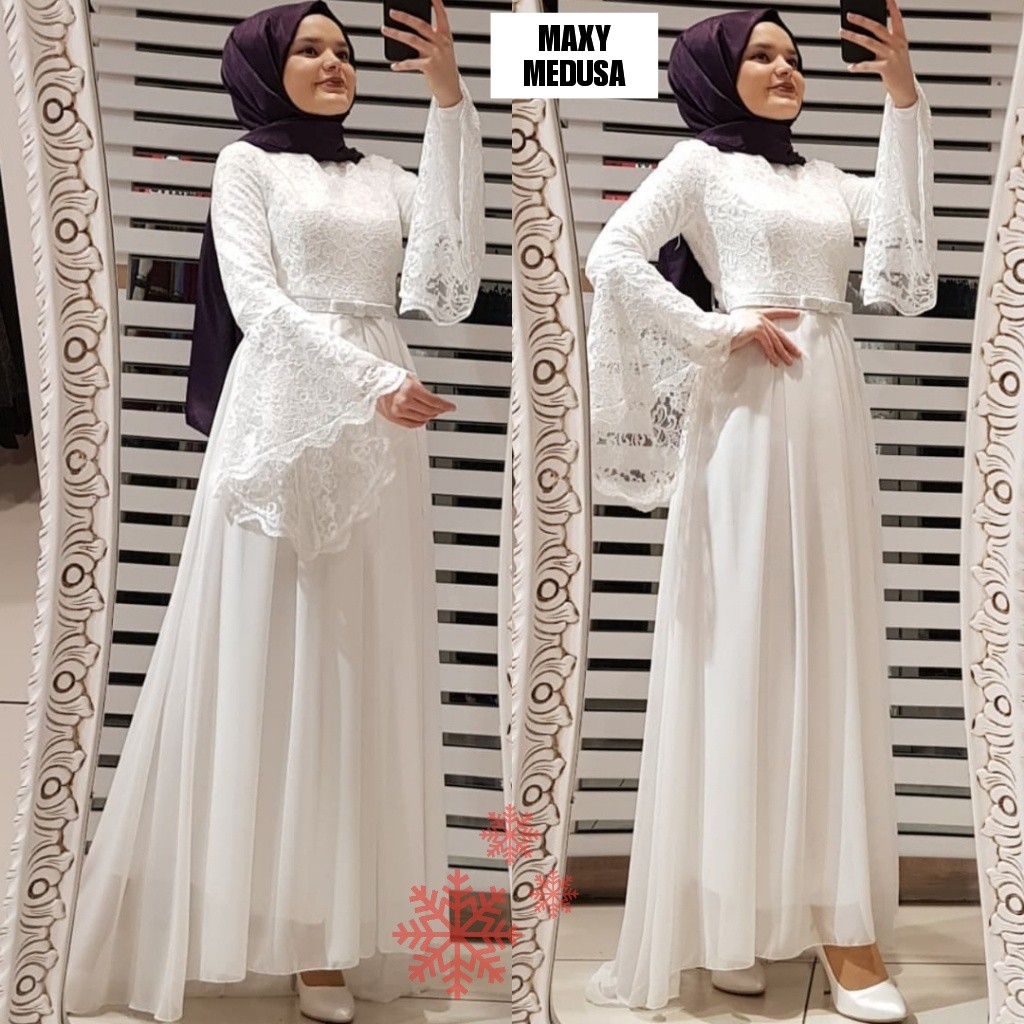 XC - Dress Maxy Medusa Brukat Furing Model Tangan Terompet / Maxi Brukat Terbaru / Baju Lebaran